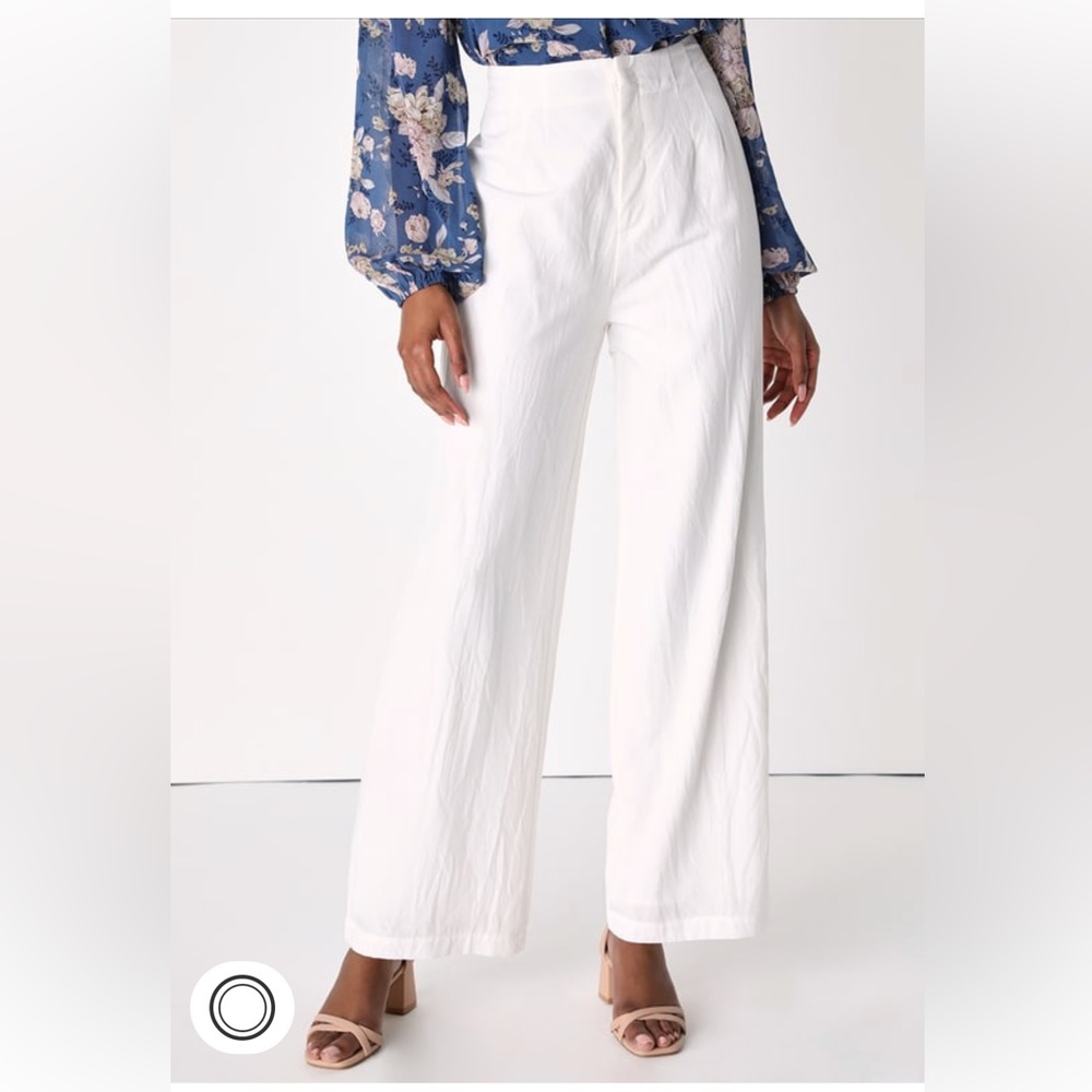 White High Rise Wide-Leg Trouser Pants - Picture 2 of 3